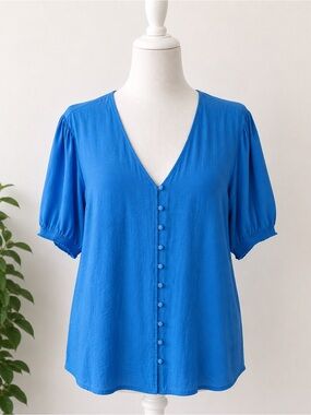 Banana Republic French Blue V-Neck Button Front Blouse XL